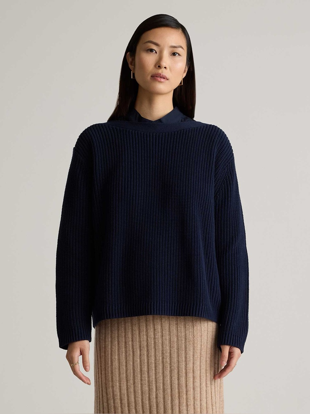 Quince 100% Organic Cotton Fisherman Boatneck Sweater Navy